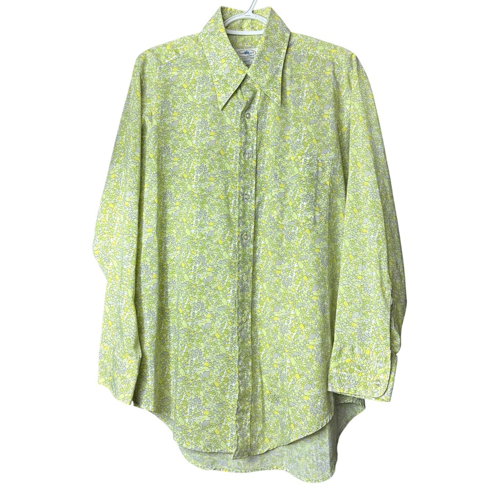 Vintage Pennys Towncraft Plus Men's 16-33 Button Down Shirt 70s Funky Green